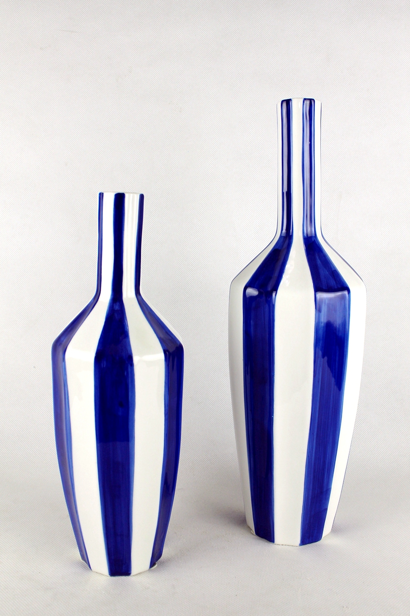 Ceramic Blue Stripe Hand Made Vase