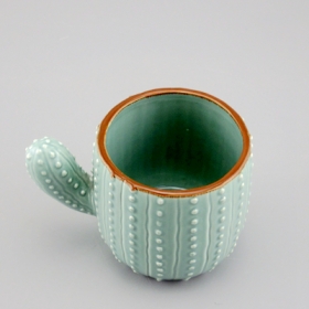 fabricante de taza de cactus de cerámica verde