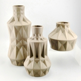 gran florero geométrico de cerámica marrón conjunto de 3