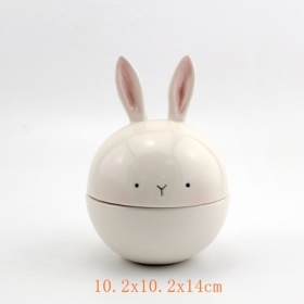 caja de baratija de cerámica de conejo de conejito de cerámica blanca