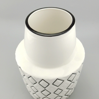 black white striped ceramic vase