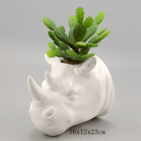 maceta colgante de pared de rinoceronte de cerámica en blanco
