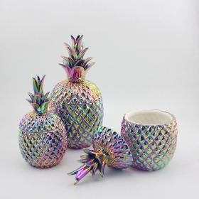 Caja de joyería de piña cerámica con acabado en arco iris