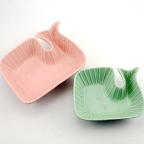 contenedor de alimentos recipiente de cerámica ballena verde y rosa