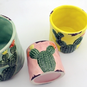 juego de macetas de cactus de cerámica de 3