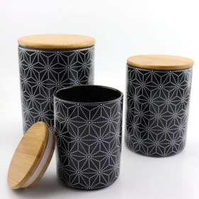 recipiente de almacenamiento de harina de cerámica conjunto de 3 color negro con tapa de bambú