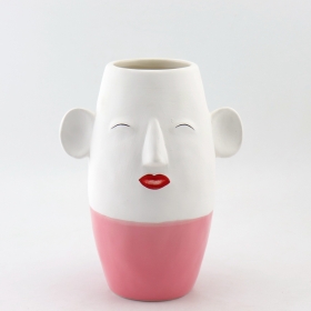 Ceramic Head Face Planter Pink and Gold